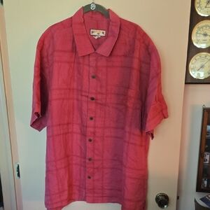 Caribbean Joe Red Casual Button Down Shirt
